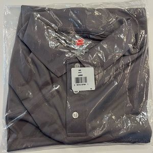 Hanes Cool Dri SS Polo Shirt, brand new in pkg. Graphite, large. 3 button